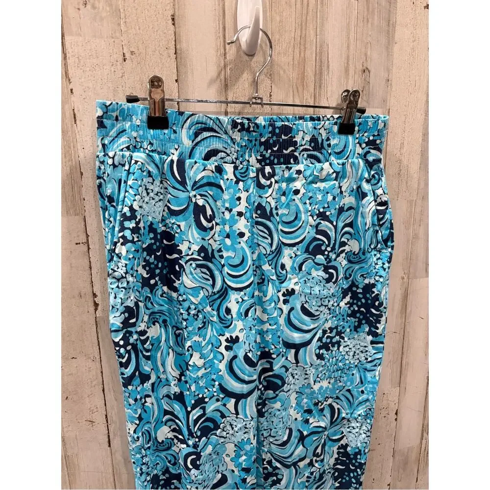 Lilly Pulitzer Rici Stretch Pants Mermazing Blue XS Ankle Resort Preppy Cruise